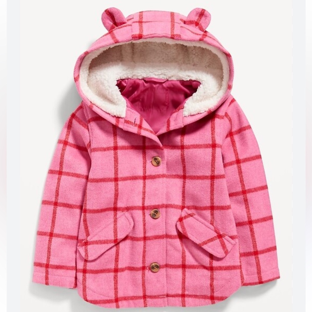 Old Navy Toddler Girl Pink Hooded Sherpa Jacket Coat